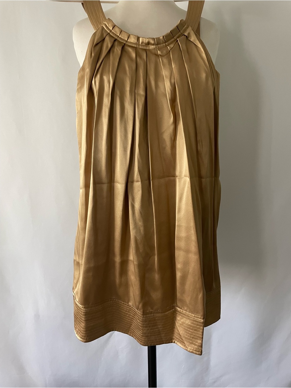 BCBGMaxAzaria Gold Satin Pleated Mini Dress